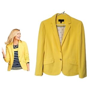 Talbots Yellow Nautical Blazer Size 6 Aberdeen Piqué Knit with Gold Buttons
